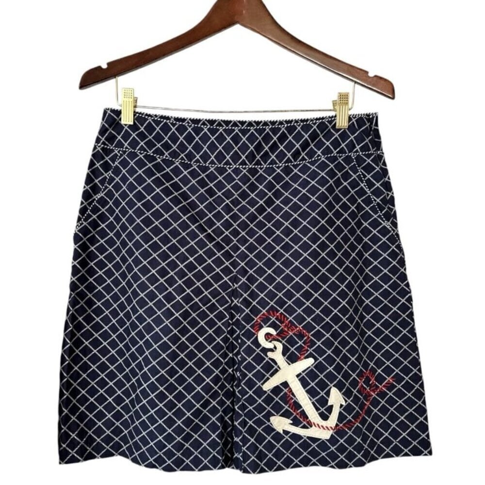 L.L. Bean Pleated Short Nautical Anchor Plaid Skirt Size 10 Petite